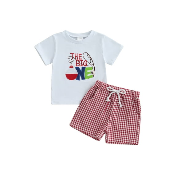 Rovasas Newborn Toddler Baby Boy Birthday Outfits My 1st Birthday Mallard Duck Short Sleeves T-Shirt Elastic Plaid Shorts 2pcs Boys Clothes Set