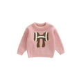 thumbnail image 1 of Rovasas Toddler Baby Girl Fall Sweater Bow Football Embroidered Crew Neck Long Sleeve Knit Tops, 1 of 9