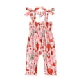 thumbnail image 1 of Rovasas Toddler Baby Girl Smocked Overalls Strawberry Tie Shoulder Jumpsuit, 1 of 9