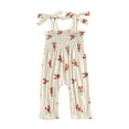 thumbnail image 1 of Rovasas Toddler Baby Girl Smocked Overalls Strawberry Tie Shoulder Jumpsuit, 1 of 9