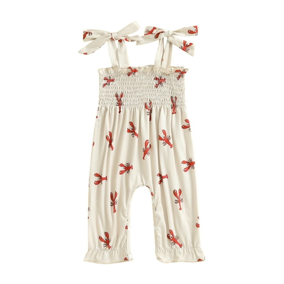 Rovasas Toddler Baby Girl Smocked Overalls Strawberry Tie Shoulder Jumpsuit