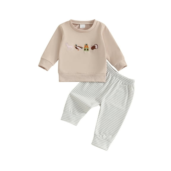 Rovasas Toddler Boys Fall Outfits Farm Elements Embroidery Sweatshirts Pants