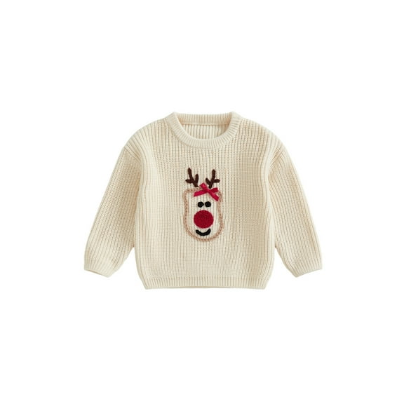 Rovasas Toddler Girls Boys Sweater Christmas Clothes Deer Embroidery Tops