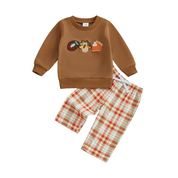 Rovasas Toddler Girls Fall Outfits Embroidery Shirt and Elastic Plaid Pants
