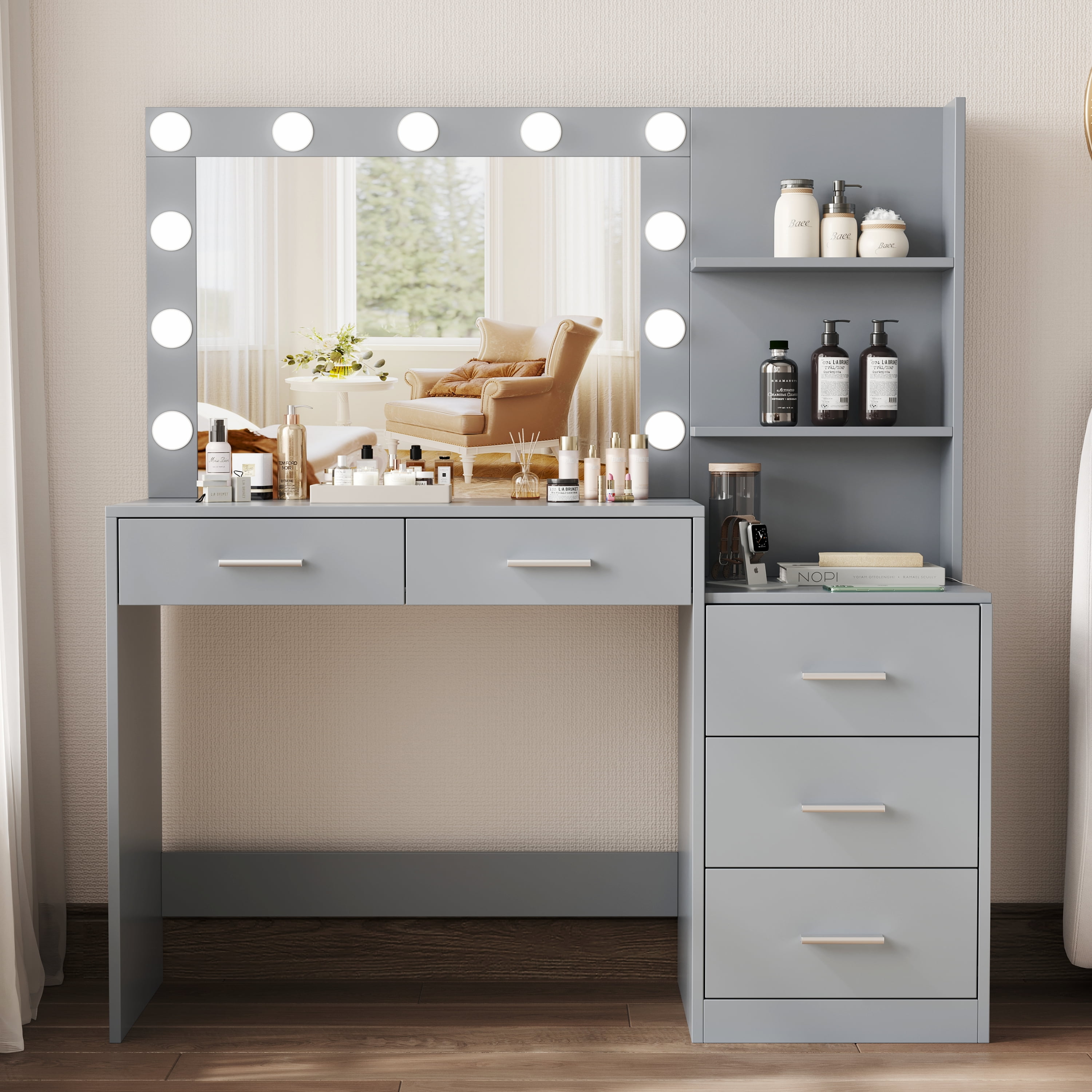Makeup dresser with lighted mirror online