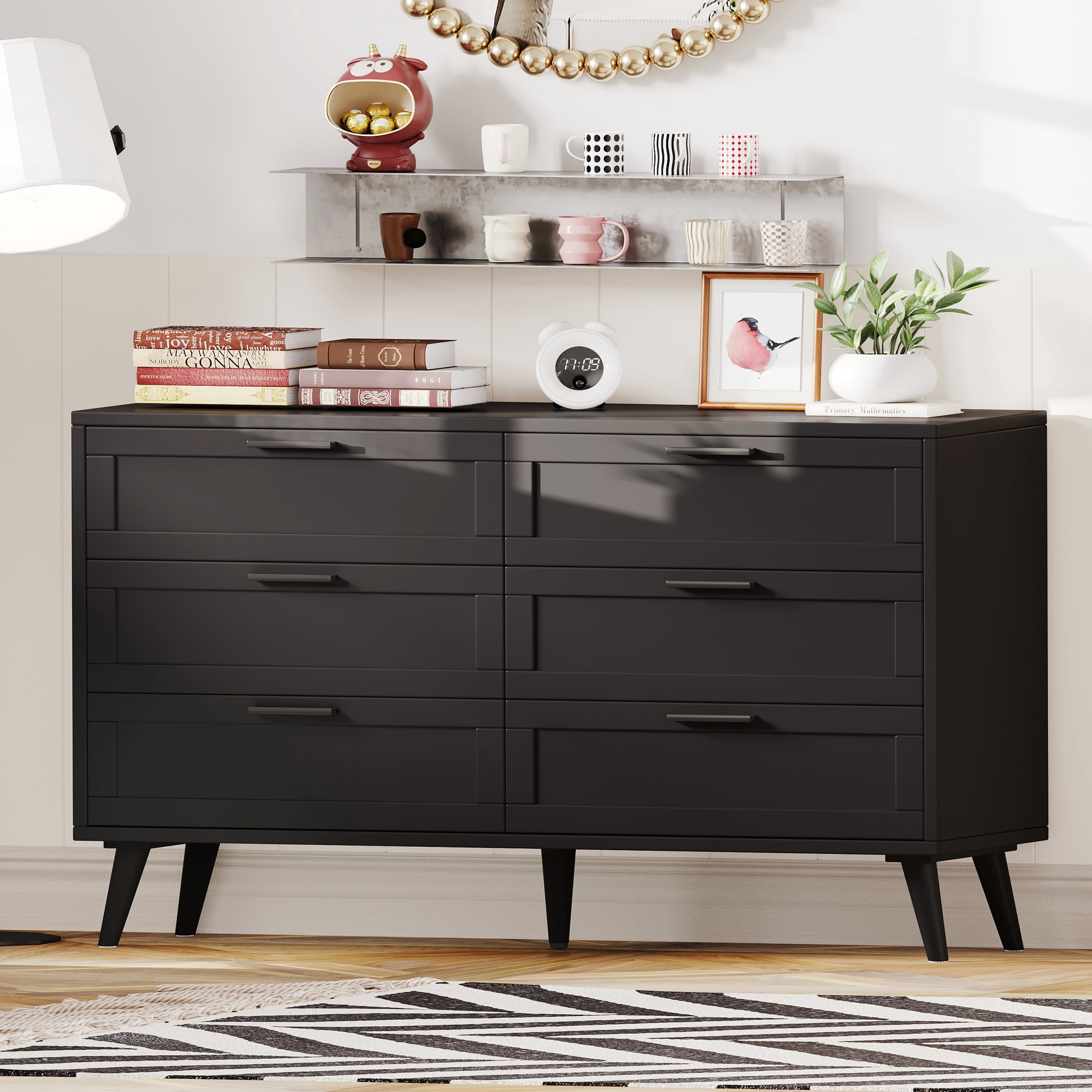 discount infant dresses Saracina Home Mid Century Modern Groove Wood 6 Drawer Dresser Caramel –  Urban Finds main image 0