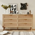 Rovaurx 6 Drawer Double Dresser Chest, Rattan Bedroom Table, Natural