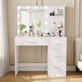 thumbnail image 1 of Rovaurx Makeup Vanity Table with Lighted Mirror, Makeup Vanity Desk with Storage Shelf and 4 Drawers, Bedroom Dressing Table, 10 LED Lights, White RSZT104W, 1 of 11