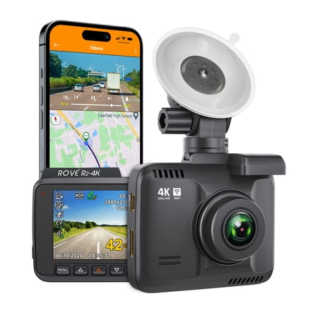 Rove R2-4K Dash Cam for Car - Built-in WiFi GPS Car Dashboard Camera Recorder with UHD 2160P, 2.4" LCD Display, 150° Wide Angle, WDR, Night Vision