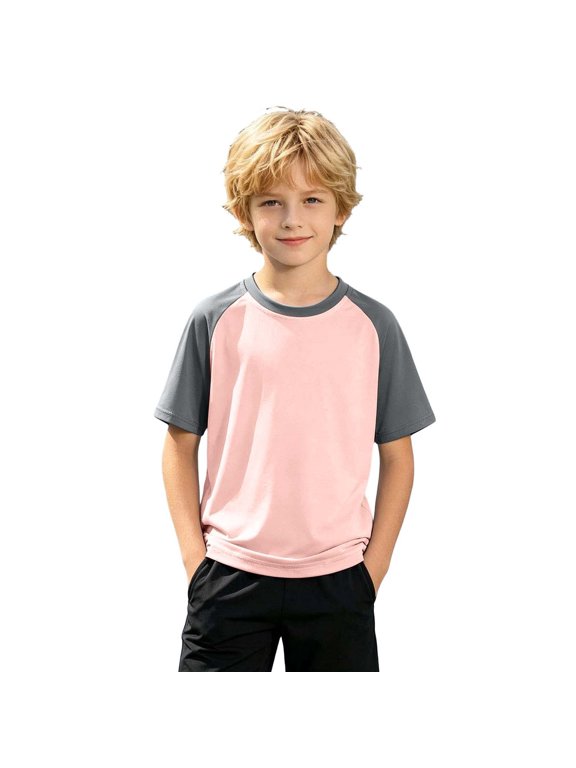 Boys Ice Feel Raglan Sleeve T-Shirt, Breathable Short Sleeve Tee, Kids Casual Summer Undershirt Ages 4-14 Pink 130