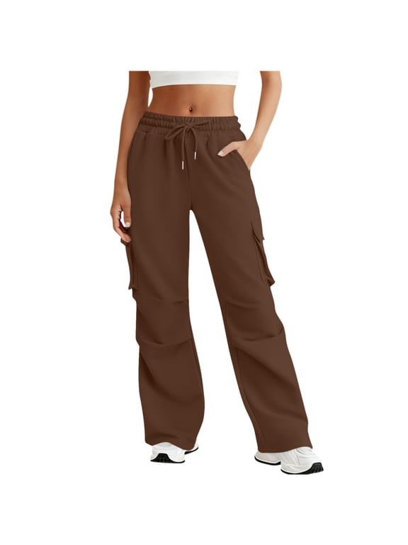 Casual Cargo Pants Solid Color Trousers Elastic Waist Plus Size Workwear Long Pants With Pockets Comfortable Stretch Brown L