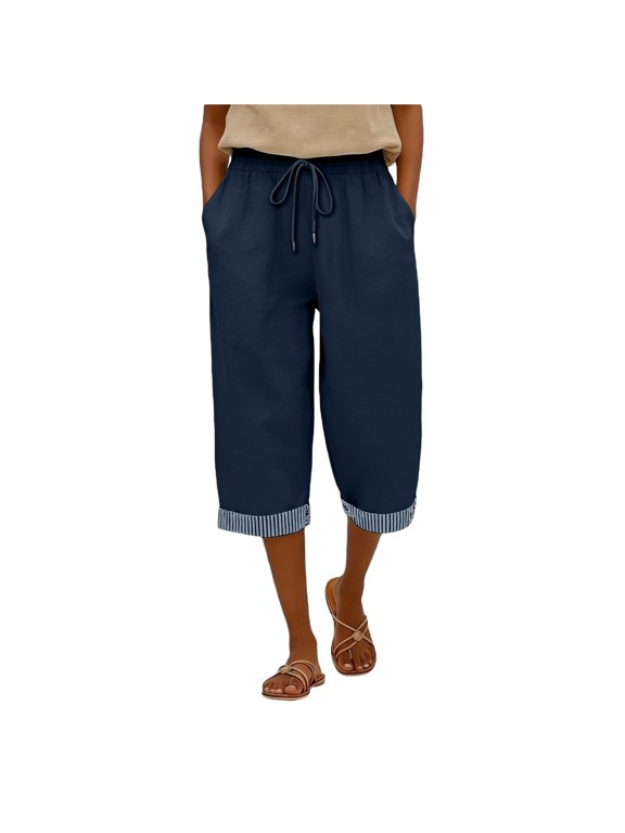 Casual Straight Leg Pants With And Side Pockets Comfortable Loose Fit Trousers With Waist Navy XL