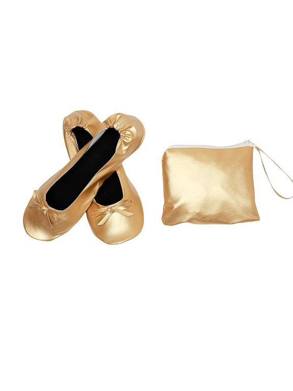 Dress Shoes For Women Foldable Portable Ballet Flats Non-Slip Slip-On Shoes For Travel Wedding Indoor Use Gold 37
