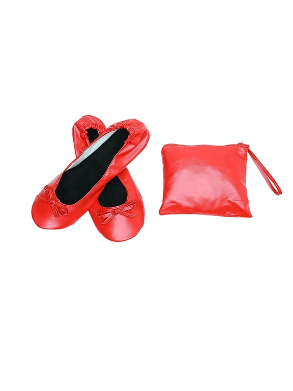 Dress Shoes For Women Foldable Portable Ballet Flats Non-Slip Slip-On Shoes For Travel Wedding Indoor Use Red 37