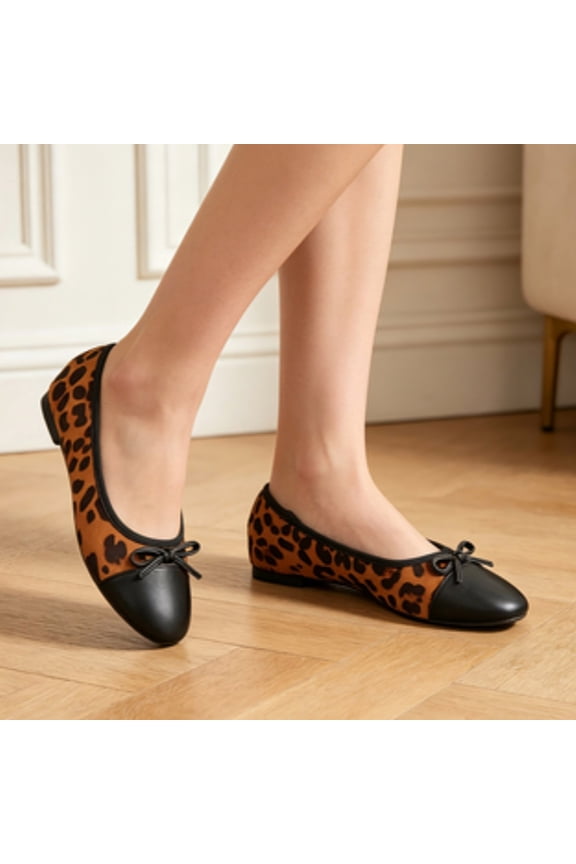 Dress Shoes For Women Leopard Print Cap Toe Ballet Flats Slip On Casual Lightweight Summer Shoes Brown 40