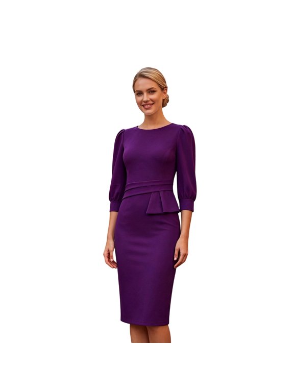 Elegant Solid Colarline Dress For Casual African Everyday Dress With Comfortable Knit Dark Purple L