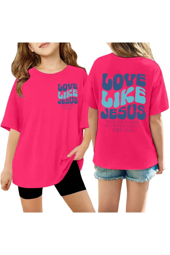 Girls Love Like Jesus Christian T-Shirt, John 13:34 Casual Crewneck Tee for Teens Hot Pink 130