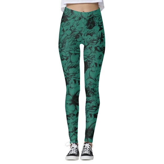 Rove Studio High Yoga Leggings For With Floral Print Stretchy Compression Fit For Training Running And Mindful Workouts Dark Green L