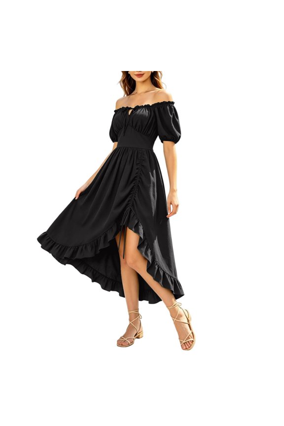 Irregular Stage Costume Party Dress Floral Midi A Line Swing Casual Black S