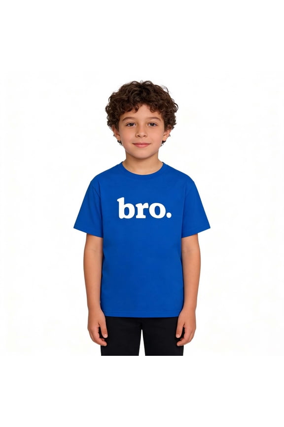 Kids Boys "bro." Graphic T-Shirt, Casual Crew Neck Short Sleeve Tee, Soft Basic Everyday Top Blue 130