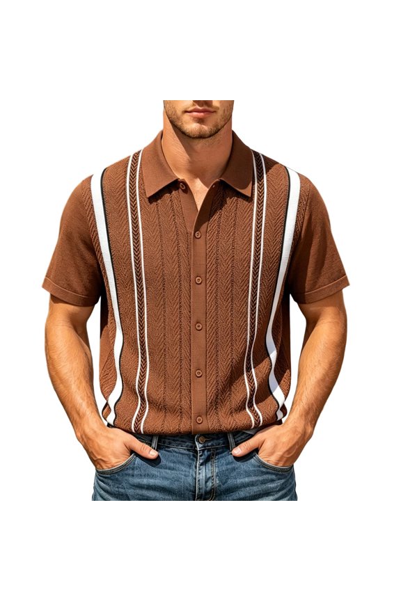 Knit Shirt Casual Button Down Long Sleeve Stretch Dress Shirt Wrinkle Travel Business Work Top Brown M