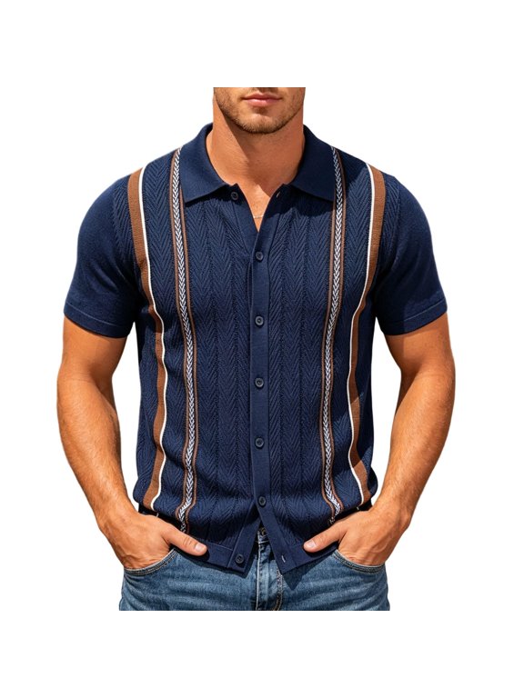 Knit Shirt Casual Button Down Long Sleeve Stretch Dress Shirt Travel Business Work Top Navy XL