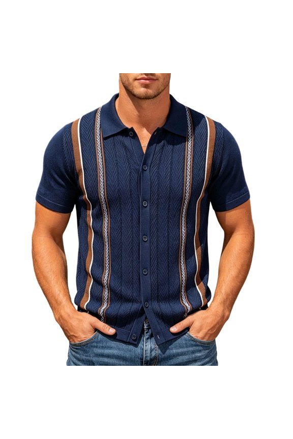 Knit Shirt Casual Button Down Long Sleeve Stretch Dress Shirt Travel Business Work Top Navy XXXL