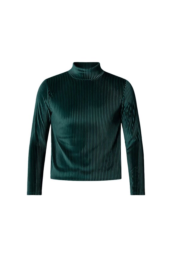 Lightweight Mock Neck Knit Top For And Fall Long Sleeve Casual Base Layer Shirt With Korean Fleece Texture Versatile Everyday Wear Green L