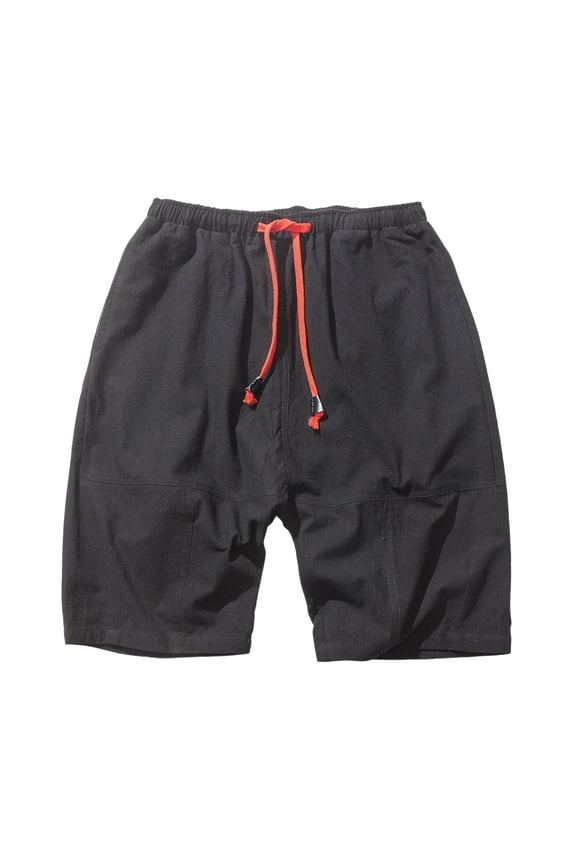 Men Loose Straight Leg Casual Shorts, Adjustable Drawstring Elastic Waist Lightweight Breathable Fabric Summer Sports Beach Travel Daily Lounge Shorts Black L