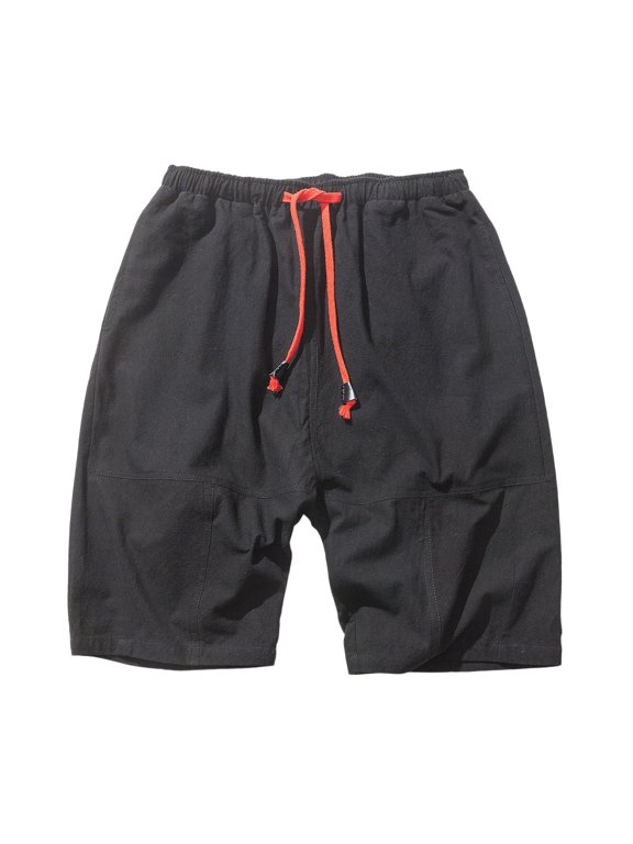 Men Loose Straight Leg Casual Shorts, Adjustable Drawstring Elastic Waist Lightweight Breathable Fabric Summer Sports Beach Travel Daily Lounge Shorts Black XXXL