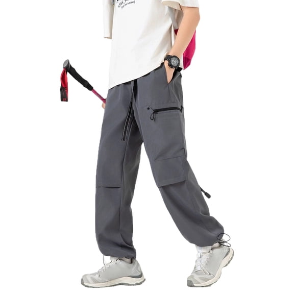 Rove Studio Men Loose Wide Leg Cargo Jogger Pants, Drawstring Elastic Waist Zipper Multi Pockets Lightweight Polyester Trousers, Street Hiking All-Season Casual Outdoor Men’s Sweatpants Dark Gray XL