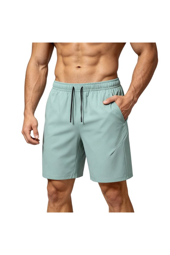 Men Moisture Wicking Athletic Training Shorts, Drawstring Elastic Waist Mesh Vent Lightweight Polyester Loose Fit Gym Workout Daily Casual Active Shorts Light Blue S