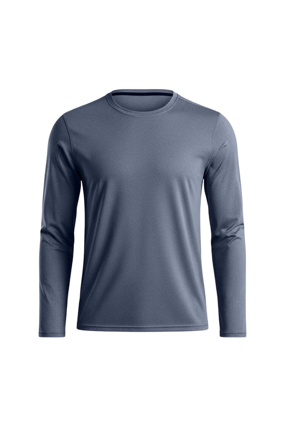 Men Moisture Wicking Crew Neck Long Sleeve Athletic Shirt, Breathable Polyester Workout Top for Running Gym Outdoor Casual Daily Wear Blue XL