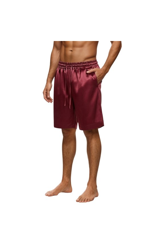Men Shiny Satin Soft Beach Shorts, Drawstring Elastic Waist Lightweight Quick Dry Polyester Loose Fit Breathable Summer Loungewear Casual Daily Home Shorts Red XXXL