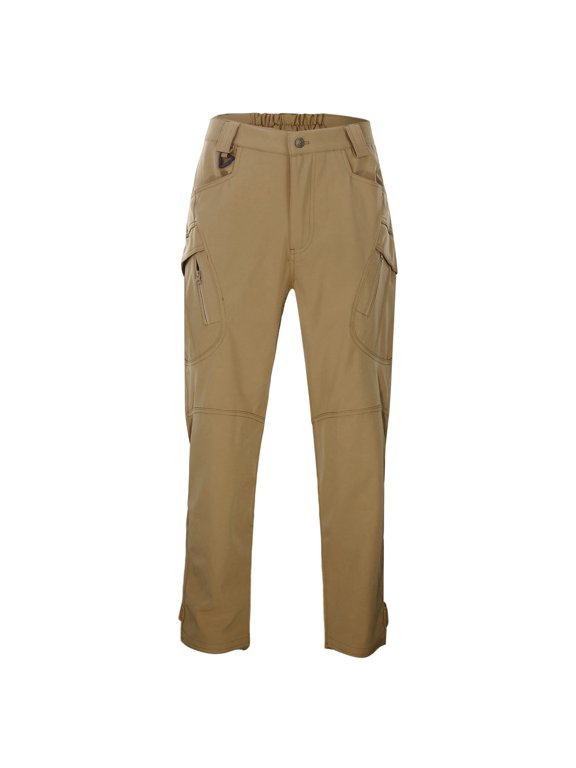 Men Slim Fit Stretch Softshell Work Pants, Multi Zipper Pocket Lightweight Breathable Nylon Trousers, Windproof Spring Autumn Outdoor Hiking Travel Everyday Casual Pants Brown S