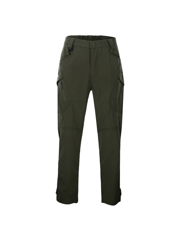 Men Slim Fit Stretch Softshell Work Pants, Multi Zipper Pocket Lightweight Breathable Nylon Trousers, Windproof Spring Autumn Outdoor Hiking Travel Everyday Casual Pants Army Green S
