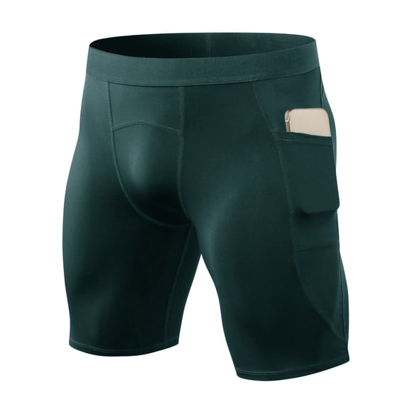 Rove Studio Men Spandex Compression Shorts With Side Pockets, Quick Dry Moisture Wicking 4-Way Stretch Tight Athletic Running Gym Workout Cycling Sports Underwear Shorts Dark Green XXL