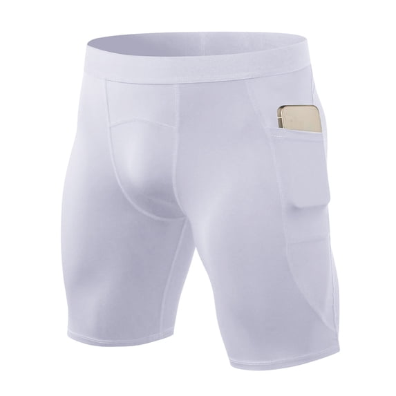 Rove Studio Men Spandex Compression Shorts With Side Pockets, Quick Dry Moisture Wicking 4-Way Stretch Tight Athletic Running Gym Workout Cycling Sports Underwear Shorts White M