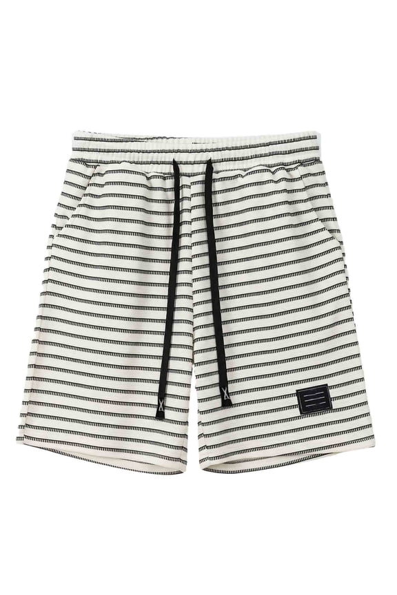 Men Striped Mid Length Athletic Beach Shorts, Drawstring Elastic Waist Side Pockets Lightweight Breathable Polyester Casual Summer Lounge Outdoor Shorts Beige XL