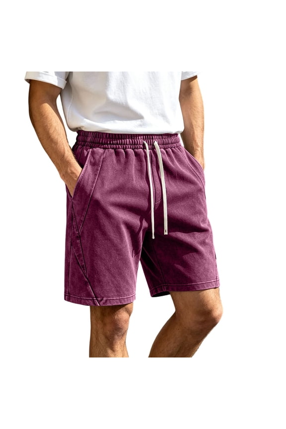 Men Washed Knit Casual Shorts, Drawstring Elastic Waist Lightweight Breathable Polyester Relaxed Fit Summer Everyday Travel Home Leisure Shorts Hot Pink S