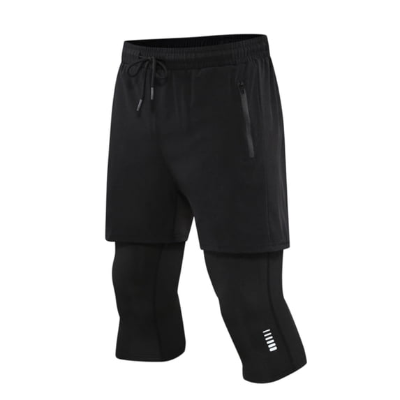 Rove Studio Men’s 2-in-1 Layered Training Pants, 7/8 Length Compression Tights with Shorts for Gym, Running & Casual Wear Black L