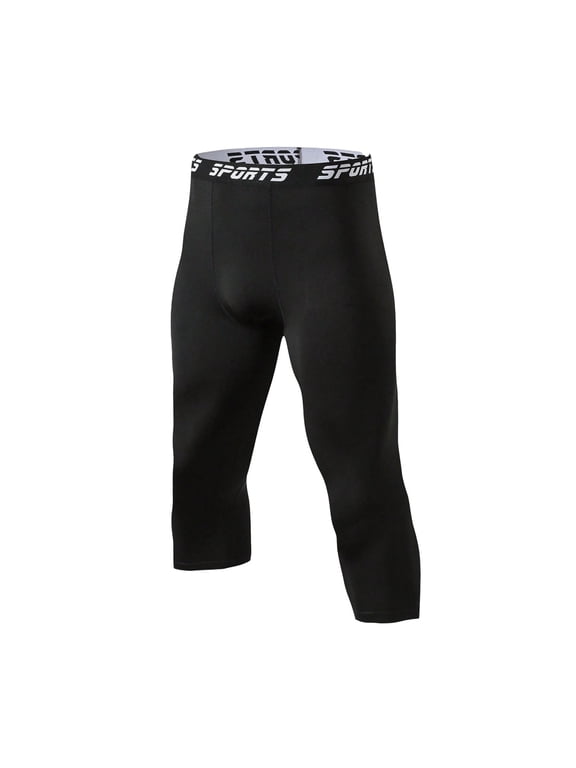 Men’s 3/4 Compression Workout Pants, Moisture-Wicking Capri Tights for Gym, Basketball & Running Black L