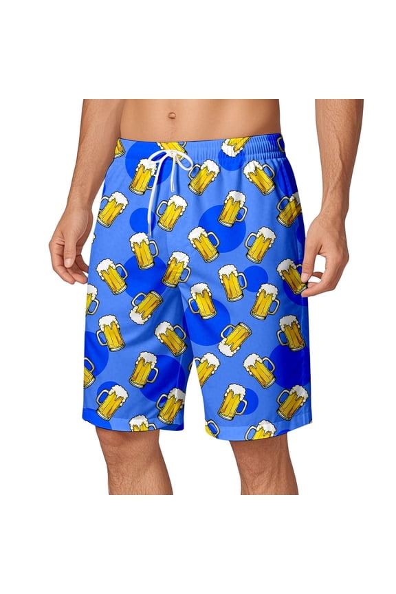 Men’s Beer Mug Print Swim Trunks, Quick-Dry Casual Shorts for Summer Beach, Beer Festivals & Everyday Wear Blue XXXL