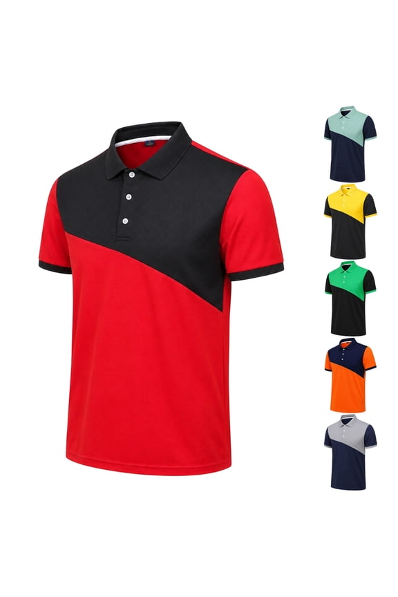 Men’s Color Block Polo Shirt, Breathable Polyester Short Sleeve Lapel T-Shirt, Casual Business Slim Fit Top for Summer Yellow XXXL