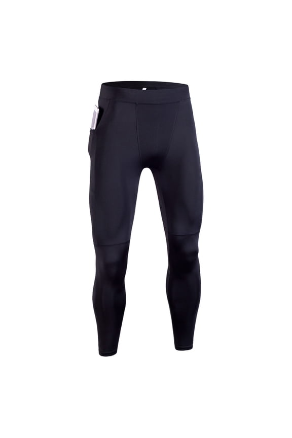 Men’s Compression Running Pants, Stretch Fitness Leggings with Side Pocket for Gym, Basketball & Training Black M