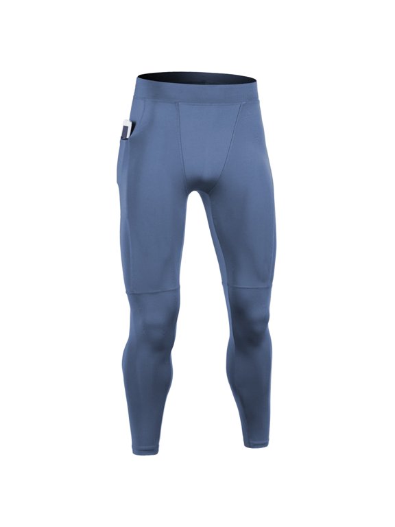 Men’s Compression Running Pants, Stretch Fitness Leggings with Side Pocket for Gym, Basketball & Training Blue S