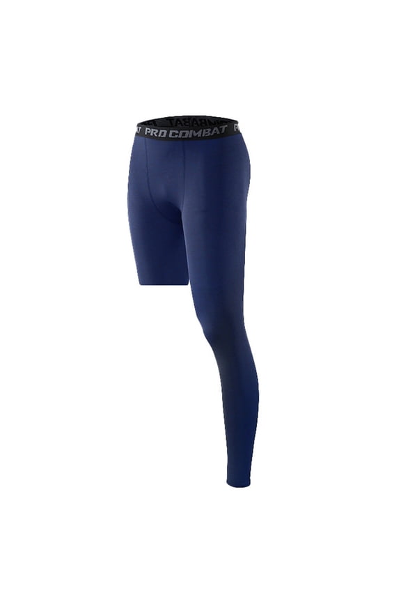 Men’s Compression Workout Leggings, Quick Dry Gym Pants for Running, Basketball & All-Season Training Blue M