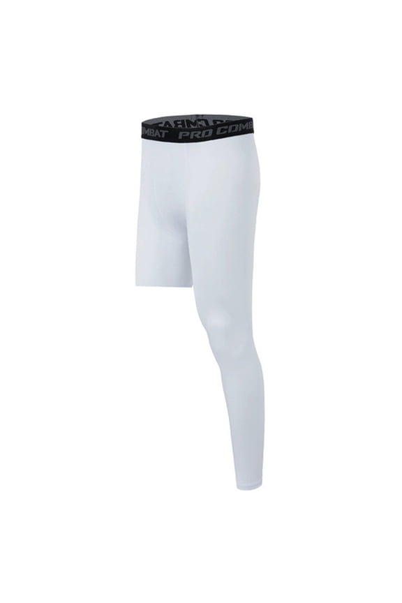 Men’s Compression Workout Leggings, Quick Dry Gym Pants for Running, Basketball & All-Season Training White M