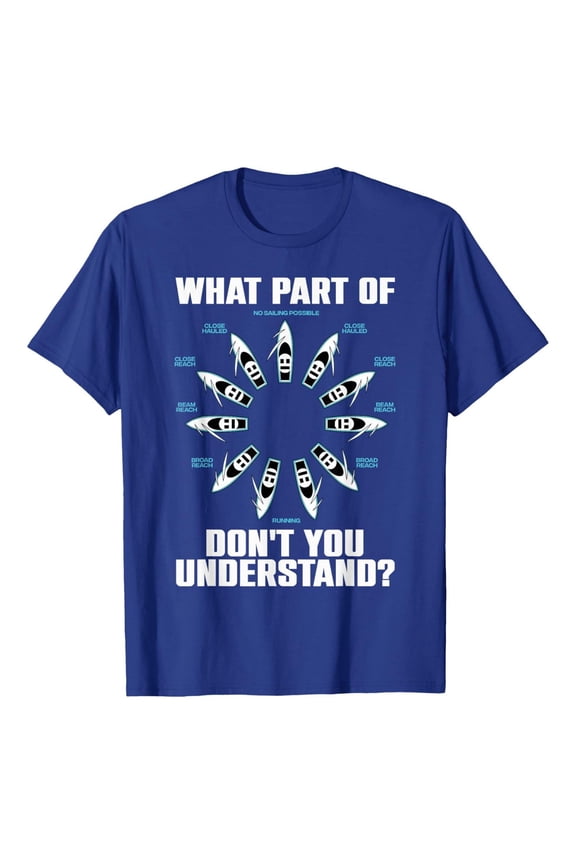 Men’s Funny Sailing Terms T-Shirt, Sailboat Wind Directions Graphic Tee, Casual Crew Neck Nautical Top Blue L