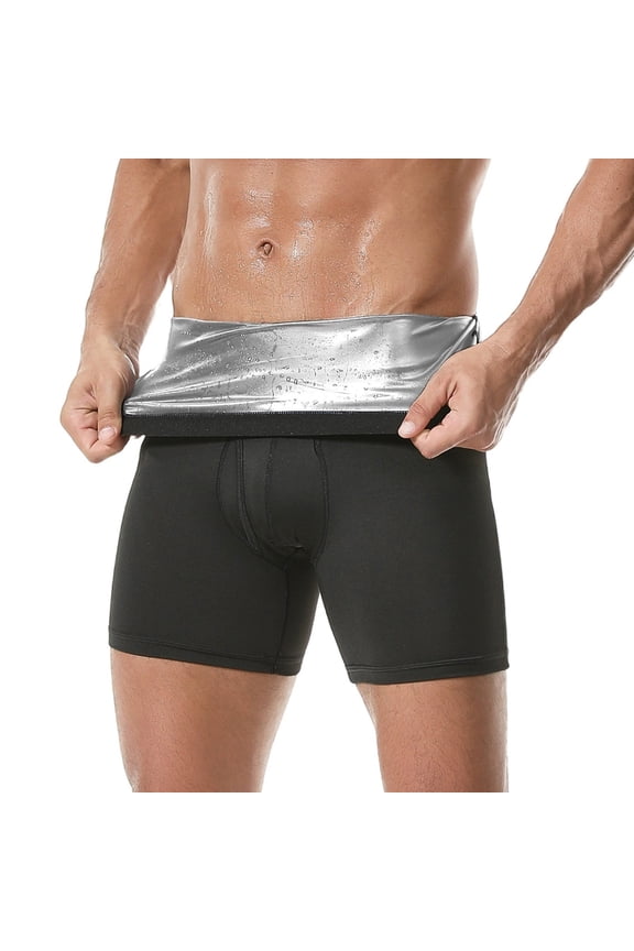 Men’s High Waist Sauna Sweat Shorts, Compression Workout Pants for Gym, Running, Training & Weight Loss Silver S